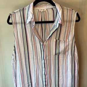 Tribal Jeans - Sleeveless Striped Button-down Shirt - L